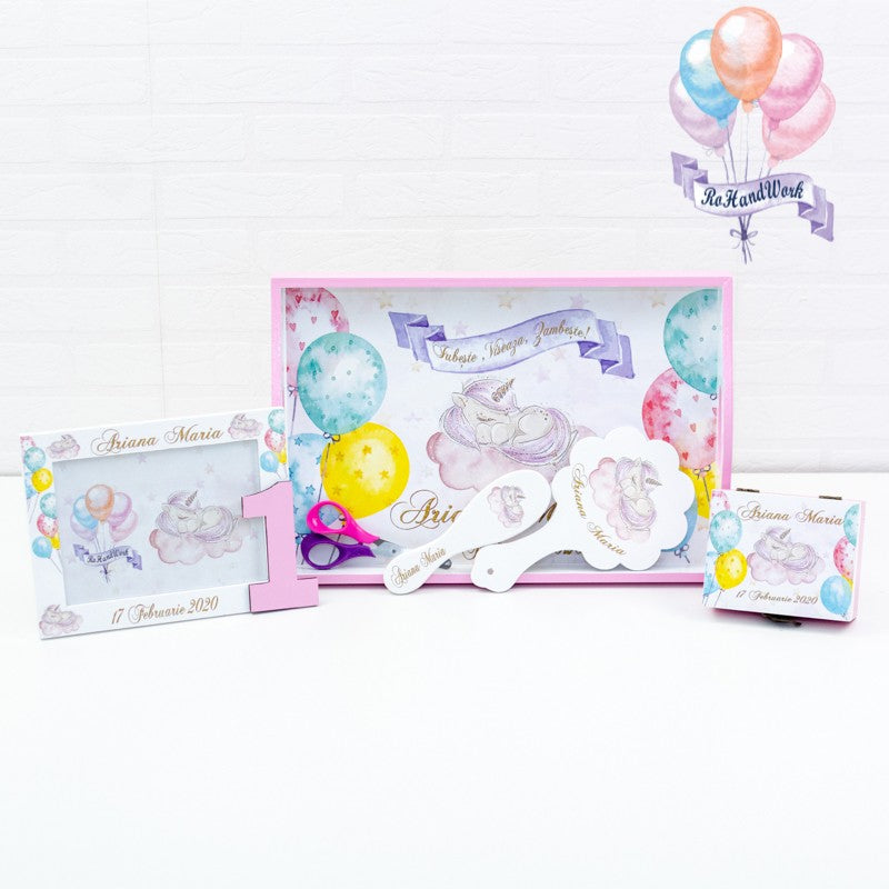 Set mot personalizat cu tema unicorn roz. Set ruperea turtei personalizat cu tema unicorn