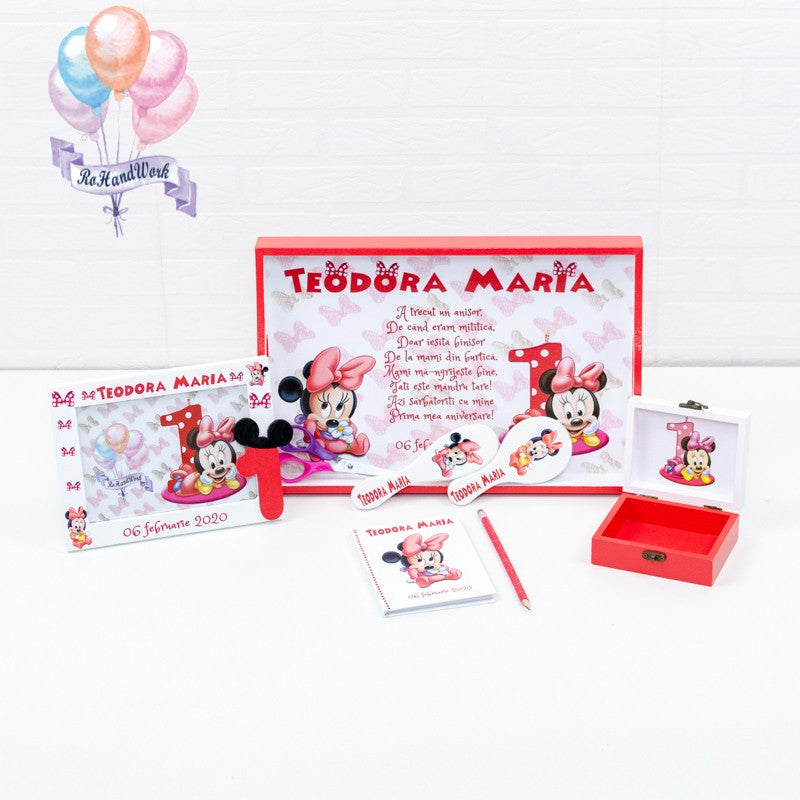 Set mot/turta Baby Minnie mouse rosu fundite