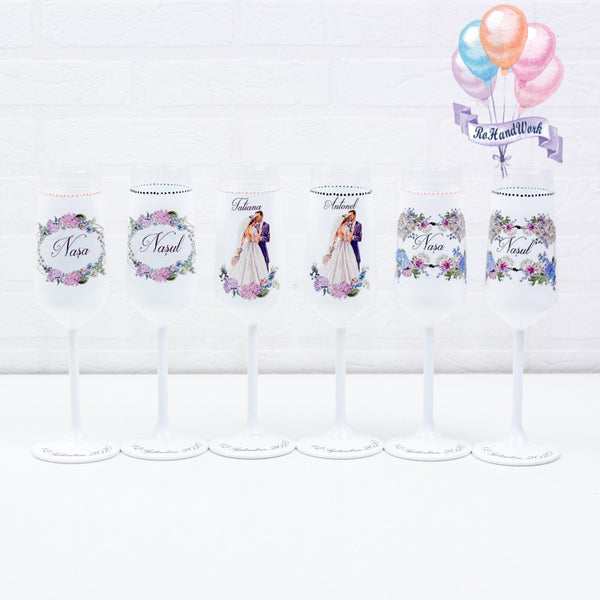 Set pahare Nunta miri si nasi Hortensii - RoHandWork
