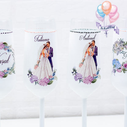 Bride and Groom Wedding glasses set Hydrangeas