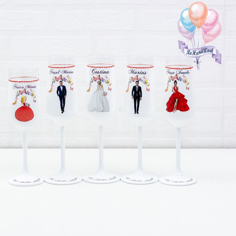 Set of glasses Wedding bride and groom Butterflies 3