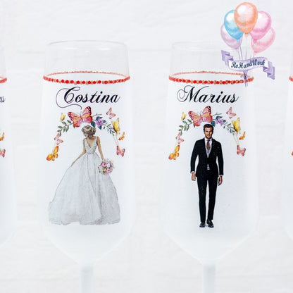 Set of glasses Wedding bride and groom Butterflies 3