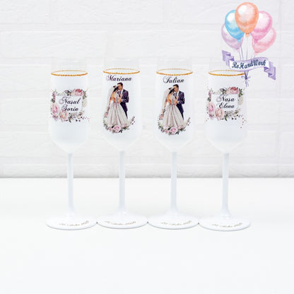 Pink Roses Wedding glasses set