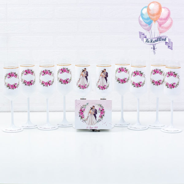 Set pahare Nunta Trandafiri Ciclam - RoHandWork