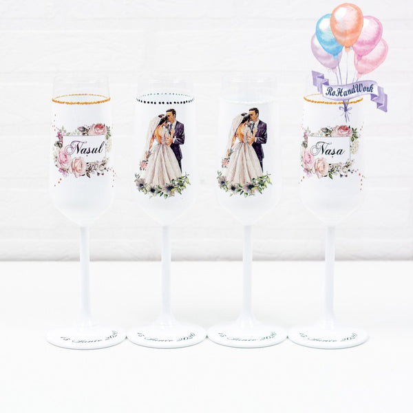 Set pahare cuplu coronita flori Nunta