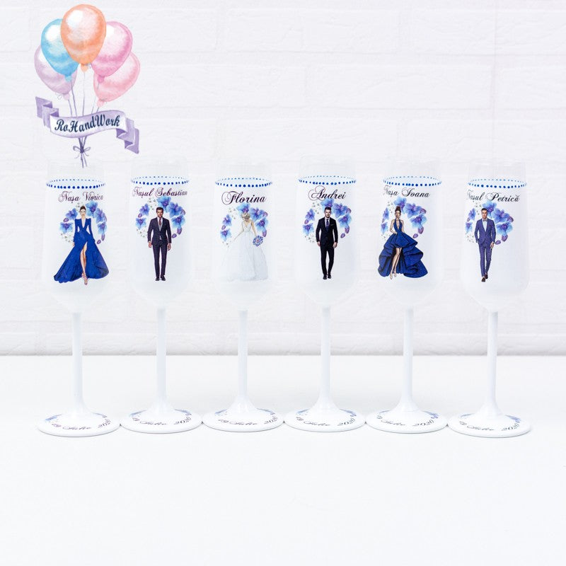 Set of glasses Wedding Blue Orchids 2