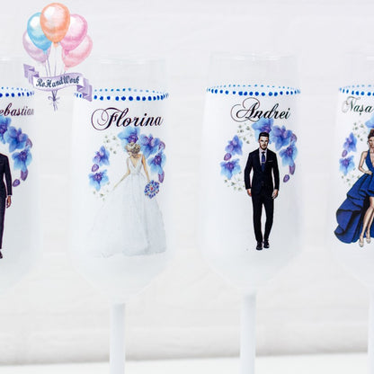 Set of glasses Wedding Blue Orchids 2