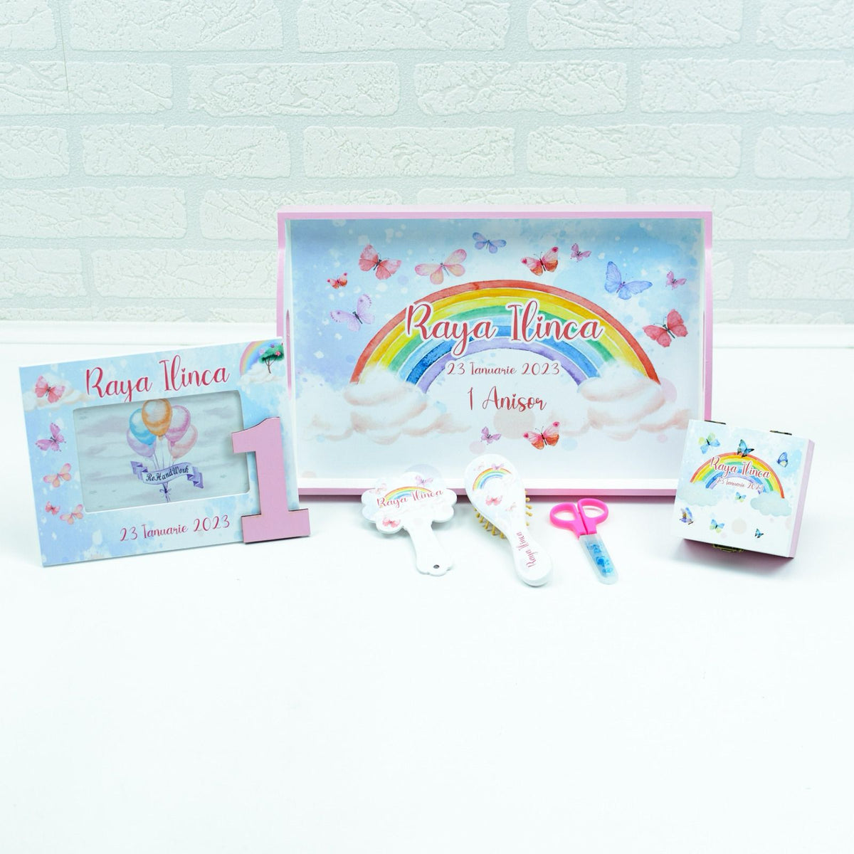 Set mot personalizat cu tema  Curcubeu- set tava pentru taiere mot - RoHandWork